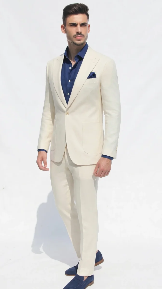 Fato Slim Creme em Linho & Rayon Premium - Image 4