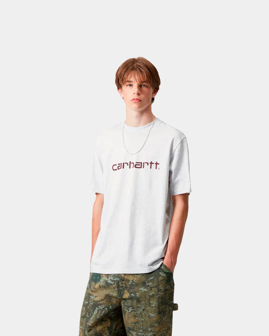 T-Shirt Carhartt WIP S/S Script Cinza/Bordô - Image 2
