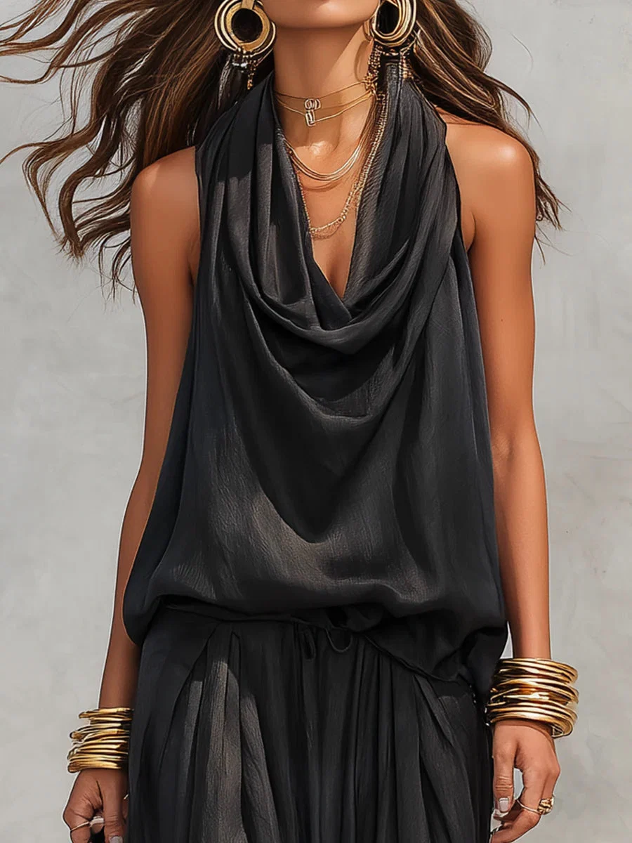 Serena- Conjunto de Top Halter e Calças Plissadas - Image 5