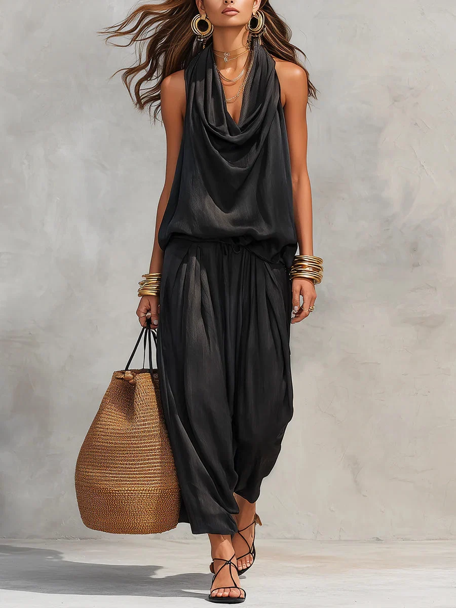 Serena- Conjunto de Top Halter e Calças Plissadas - Image 2