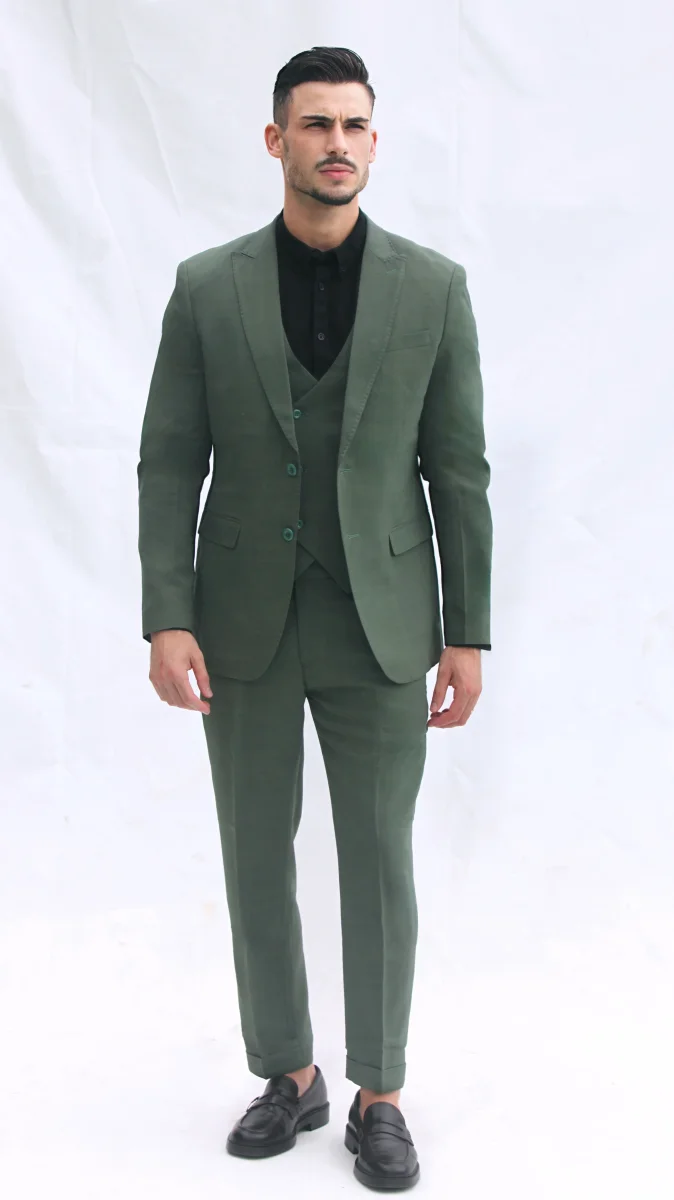 Fato Verde Oliva Elegante Slim Fit - 3 Peças - Image 5