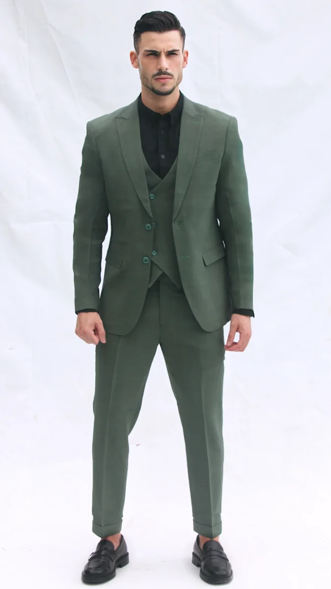 Fato Verde Oliva Elegante Slim Fit - 3 Peças - Image 2