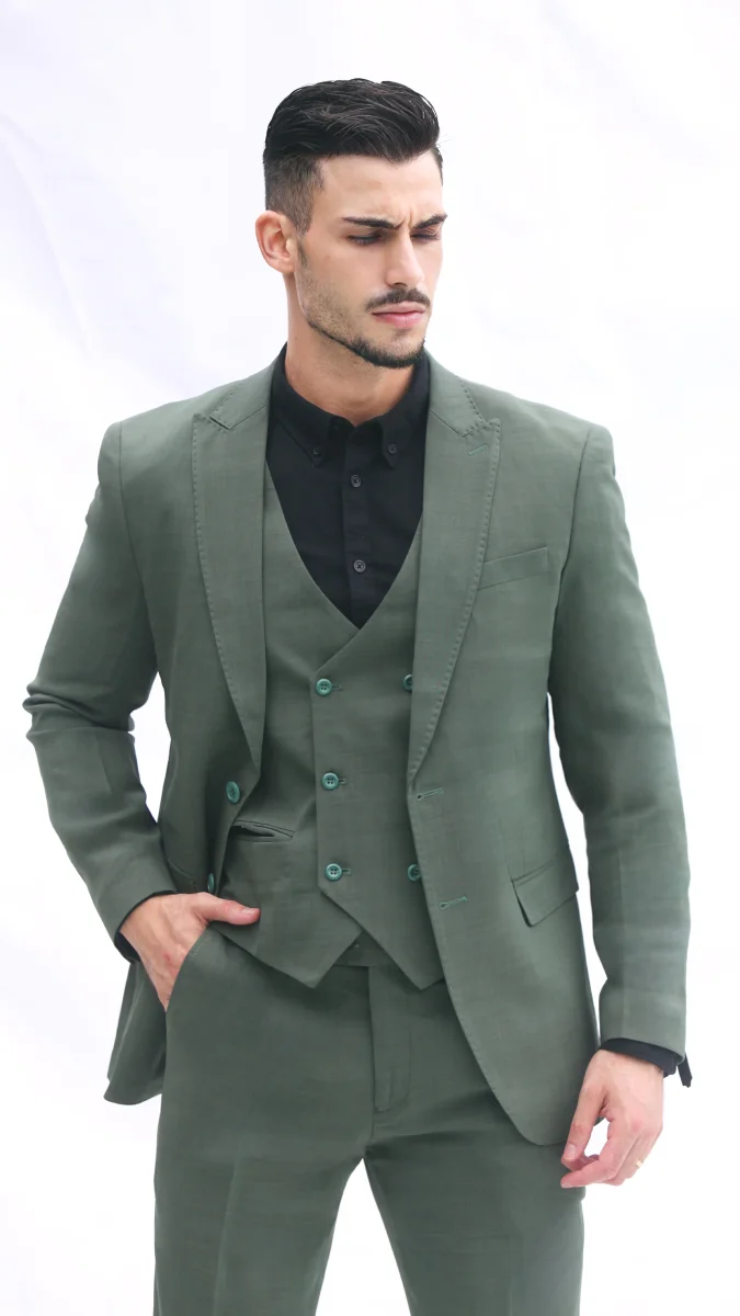 Fato Verde Oliva Elegante Slim Fit - 3 Peças - Image 4