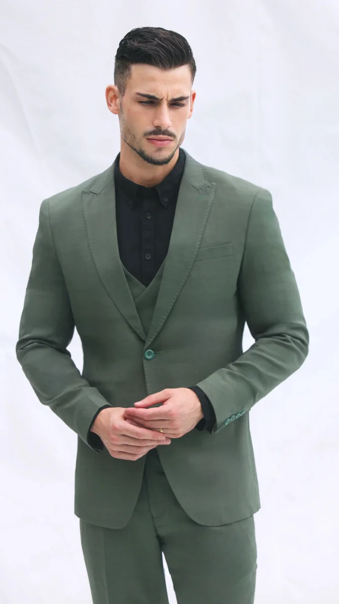Fato Verde Oliva Elegante Slim Fit - 3 Peças - Image 6