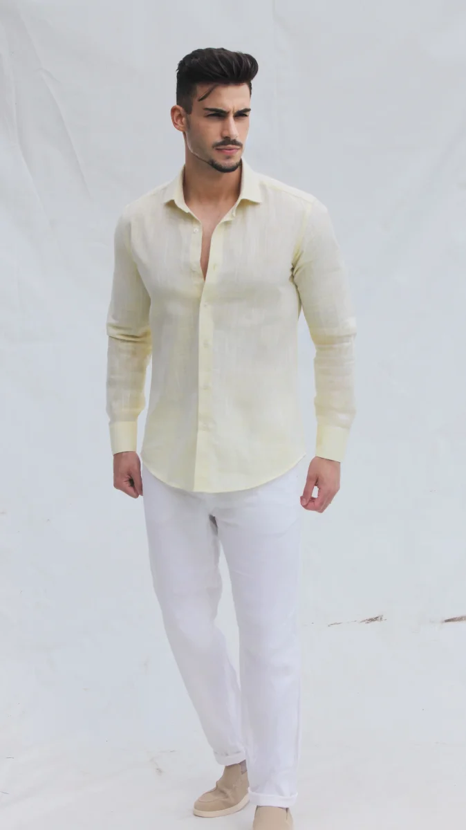 Camisa de Linho Slim Fit – Amarelo Âmbar | Essencial de Verão - Image 4