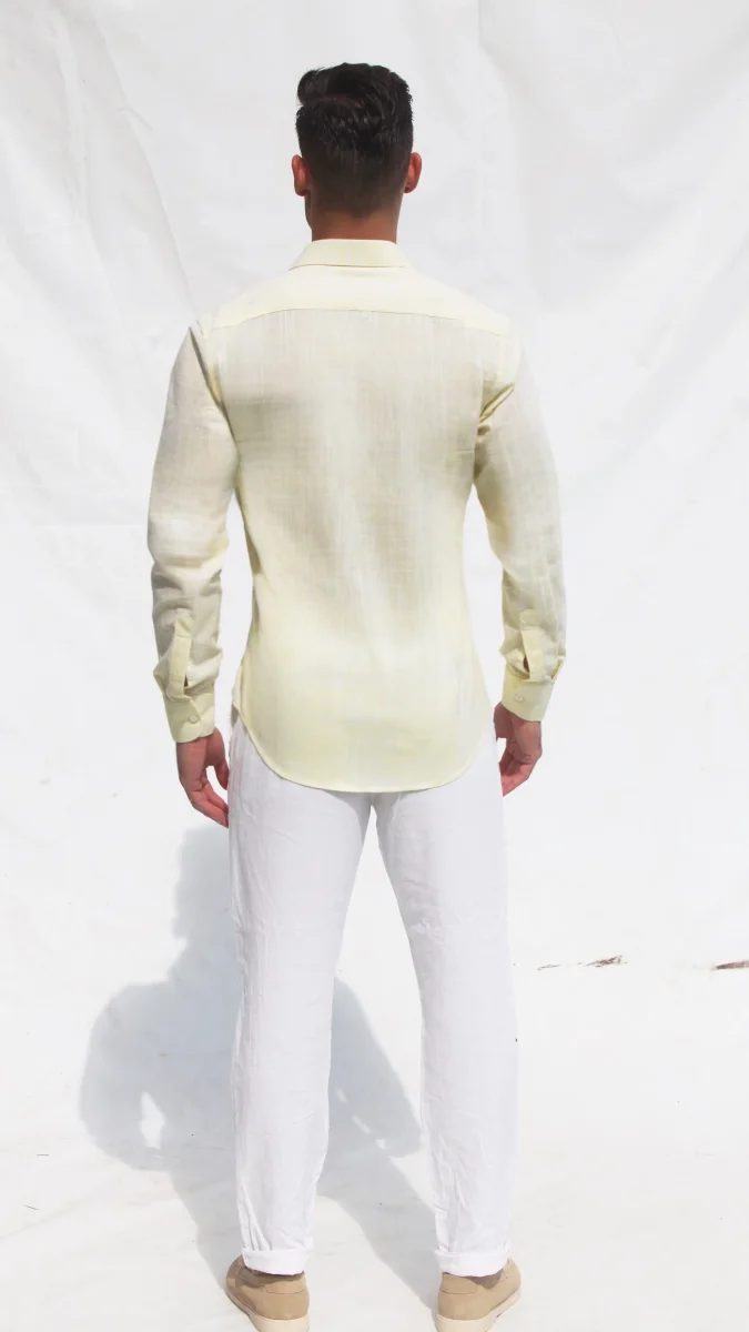 Camisa de Linho Slim Fit – Amarelo Âmbar | Essencial de Verão - Image 6