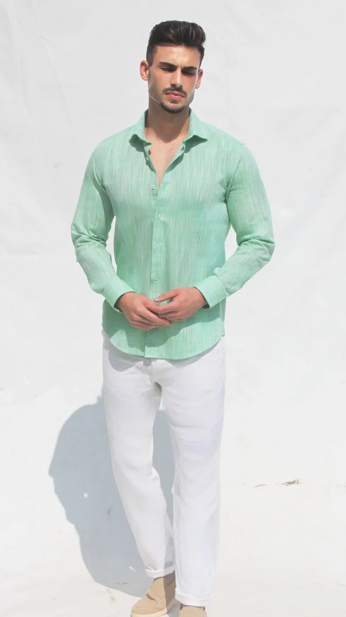 Camisa de Linho Slim Fit – Amarelo Âmbar | Essencial de Verão - Image 9